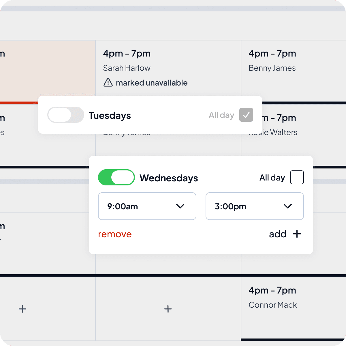 Staff availability shown against a Shiftly roster